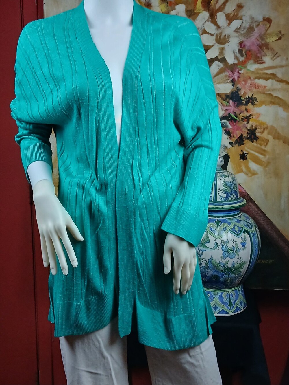 Merona Teal Open-Front Lightweight Ribbed Cardigan